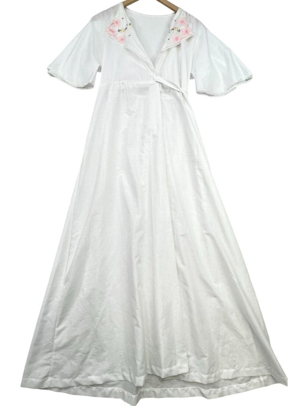 Vintage Astorone Womens Maxi Wrap Dressing Gown M White Embroidery Floral